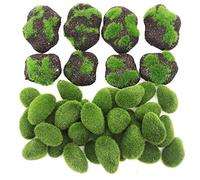 Woohome 38 Pz Muschio Artificiale, 30 Pz Verde Muschio Artificiale Pietra Artificiale, 8 Pz Sabbia Caffè Artificiale Moss Rocks Stones per Giardini Fatati, Composizioni Floreali, Artigianato