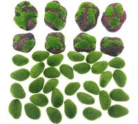 Woohome 38 Pz Muschio Artificiale, 30 Pz Verde Muschio Artificiale Pietra Artificiale, 8 Pz Sabbia Rossa Artificiale Moss Rocks Stones per Giardini Fatati, Composizioni Floreali, Artigianato