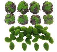 Woohome 38 Pz Muschio Artificiale, 30 Pz Verde Muschio Artificiale Pietra Artificiale, 8 Pz Segatura Artificiale Moss Rocks Stones per Giardini Fatati, Composizioni Floreali, Artigianato