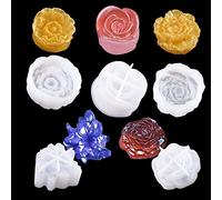 Woohome 5 Pz Stampi in Resina Siliconica, Stampo a Forma di Fiore Rosa in Silicone, Stampi in Silicone Fiori 3D per Torta Cioccolato Sapone Candela