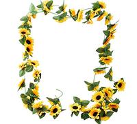 Woohome 5 Pz Viti di Girasoli Finti, 2.5M Ghirlanda di Girasoli Artificiali Ghirlanda di Fiori Aartificiali con Foglie Verdi per Il Giardino, Il Soggiorno, La Decorazione Del Cortile