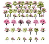 Woohome 50 alberi in miniatura, modello misto, colore: rosa, accessori per treni e paesaggi, architettura, alberi finti per modelli di costruzione, scenario senza basi per artigianato fai da te