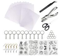 Woohome 52 Pz Kit di Fogli di Plastica Termoretraibile, 19 Pz Foglio Termoretraibili con Perforatore, Portachiavi, Gancio per L'orecchio e Pinzette per Artigianato Creativo