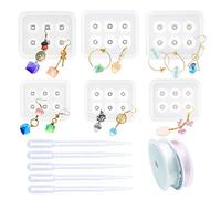 Woohome 6 Pz Stampo Silicon, Stampi in Resina con Foro per Diamante, 5 Pz Gocce, 2 Roll String per Gioielli Orecchini Ciondoli Sfera Resina Strumenti Fai da Te