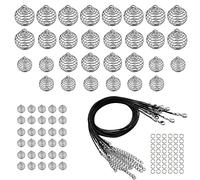 Woohome 60 Pz Spirale Pendente Gabbia Spirale Pendente, 4 Dimensione D'argento Perline a Spirale Ciondolo a Gabbiaper con Corda di Cera Neraper La Collana Braccialetto Orecchino Gioielli Fai Da Te