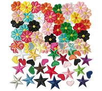 Woohome 80 Pz Toppa Termoadesiva Toppe per Vestiti, A forma di Cuore Fiori Stella Toppa Ricamata Fiore Fai Da Te Patch Termoadesiva Toppe da Cucire Applicazioni per Giubbotti, Vestiti