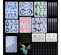 Woohome 9 Pz Stampo Silicon per Orecchino, Stampi per Resina, Orecchino e Anelli di Saltoper Creazione Orecchini Ciondoli Fai da Te