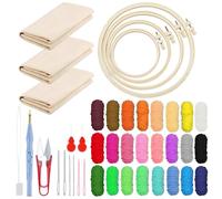 Woohome Punch Needle Kit, Kit per Ricamo con Ago da Punzonatura, Punch Needle Panno, Filato di Colore e Punch Needle Strumenti per Adulti, Principianti (18 Pz Kit di Avviamento)
