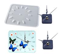 Woohome Stampi in Silicone Orologio, Stampo Silicone Resina Numeri Romani in Forma Rettangolo, 2 Set Movimento Dell'orologio con Lancette per Decorazioni Casa di Orologi Fai Da Te