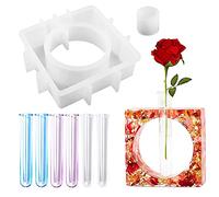 Woohome Stampi per Resina Stampo in Resina Resin Vase Mold, Quadrato Resin Mold per La Stazione di Propagazione con 6 Pz Provette per Piante Idroponiche, Decorazioni per Home Office (Stile 1)