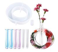 Woohome Stampo in Resina Resin Vase Mold Stampi per Resina, Rotonda Resin Mold per La Stazione di Propagazione con 6 Pz Provette per Piante Idroponiche, Decorazioni per Home Office