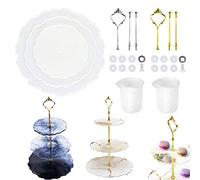 Woohome Stampo Silicon, 3 Livelli Vassoio Stampi per Resina Irregolare Sottobicchiere Stampi in Resina con Staffa per Cupcakes Frutta Dessert o tè, Il Giro