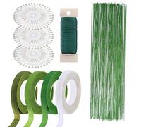 Woohome Stelo Filo Floreale Fiori Fioristi 26 Calibro, Nastro di Carta per Steli 1.2CM, 22 Gauge Verde Pagaia Filo e Sfera Perni Testa for Corsages, Bouquets