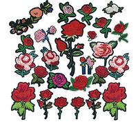 Woohome Toppa termoadesiva, 25 pezzi, fiori di rosa da stirare ironon patch applique per artigianato, cucito, abbigliamento