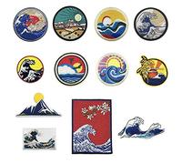 Woohome Toppe Termoadesive, 12 Pz Onda Tramonto Patch Termoadesiva Toppe da Cucire Applicazioni per Giubbotti, Vestiti, Maglietta,Jeans, Zaini