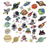 Woohome Toppe Termoadesive, 43 Pz Pianeti Patch Sistema Solare Astronauta Patch Ferro Sulle Toppe Adesivi Appliques per Abbigliamento, Zaino, Tappi, Riparazione Del Bastone Del Foro