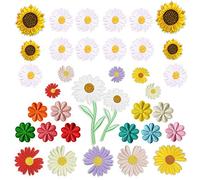 Woohome Toppe Termoadesive Fiori Misti, 35 Pz Girasole Margherita Patch Termoadesiva Toppe da Cucire Applicazioni per Giubbotti, Vestiti, Maglietta,Jeans, Zaini