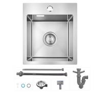 WOOHSE Lavello moderno da 40 x 34 cm, 1 vasca, lavello da cucina cromato, con foro per rubinetto e troppopieno, inserto in acciaio inox, stabile e durevole, facile da pulire