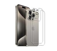 Wookfiss Back Vetro Temperato per iPhone 15 Pro, 2 Pezzi Back Pellicola Protettiva e 2 Pezzi Pellicola Fotocamera, Durezza 9H, HD Anti Graffio Film compatibile con iPhone15 Pro