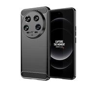 Wookfiss Cover per Xiaomi 14 Ultra Silicone Custodia,TPU Design in Fibra di Carbonio Originale Custodia Nero Cover,Antiurto Antigraffi Sottile