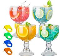 wookgreat Schooner - Set di 4 bicchieri da birra da 609,5 g, in vetro per margarita extra large con clip colorate, calici da cocktail a gamberetti, bicchieri grandi con fondo spesso, bicchieri da bar