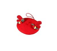 Wool Pet Beret Hat Christmas Red Cat Hat with Bow Antler Accessories Warm Winter Holiday Costume for