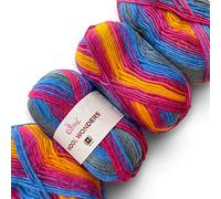 Wool Wonders - Filato spesso auto-striato variegato #4 medio pesante pettinato/Aran, 30% lana australiana e 70% acrilico, 4 matasse, 400 g/584 m (Lollipop Swirl)