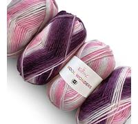 Wool Wonders Variegated #4 - Filato spesso pettinato/Aran, 30% lana australiana e 70% acrilico, 4 matasse, 400 g/584 m (rosa prugna)