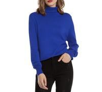 Woolen Bloom Maglione a collo alto, da donna, a maniche lunghe, morbido, lavorato a coste, con colletto alto, elegante, per autunno e inverno, blu reale, M