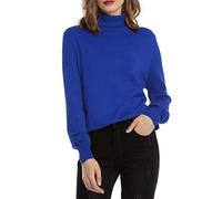 Woolen Bloom - Maglione da donna a collo alto, elasticizzato, in morbido tessuto a maglia fine, elegante, a maniche lunghe, per autunno e inverno blu reale S