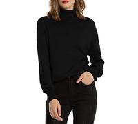 Woolen Bloom - Maglione da donna a collo alto, elasticizzato, in morbido tessuto a maglia fine, elegante, a maniche lunghe, per autunno e inverno Nero S