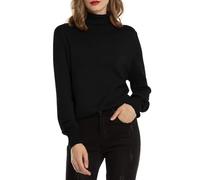 Woolen Bloom - Maglione da donna a collo alto, elasticizzato, in morbido tessuto a maglia fine, elegante, a maniche lunghe, per autunno e inverno, Nero/1, S