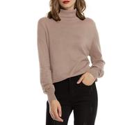 Woolen Bloom - Maglione da donna a collo alto, elasticizzato, in morbido tessuto a maglia fine, elegante, a maniche lunghe, per autunno e inverno cammello S