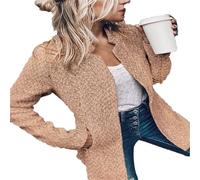 Woolen Street Style Plaid Slim Fit Jacket, 2025 New Women's WinterSolid Color Pocket Long Sleeve Open Front Coat (Khaki,S)