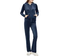 Woolicity Tuta Sportiva Donna in Velluto Completi Felpa con Cappuccio Pantaloni Jogging Invernale Passeggiata Casual Pigiama Ginnastica Marina Militare S
