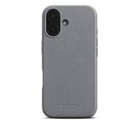 WOOLNUT Custodia in pelle per iPhone 16, colore grigio, stile scandinavo, compatibile con MagSafe, lati sottili in TPU, fodera in morbida microfibra, bordi rialzati per la protezione dello schermo e