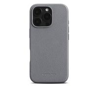 WOOLNUT Custodia in pelle per iPhone 16 Pro - Grigio - Lussuosa custodia in pelle pieno fiore scandinava, compatibile con MagSafe, design sottile con protezione per fotocamera, display e bottoni in