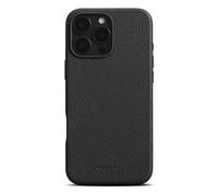 WOOLNUT Custodia in pelle per iPhone 16 Pro Max - Nero - Custodia di lusso in pelle pieno fiore scandinava, compatibile con MagSafe, design sottile con protezione per fotocamera, display e bottoni in