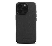 WOOLNUT Custodia in pelle per iPhone 16 Pro, colore nero, in pelle pieno fiore scandinava, compatibile con MagSafe, lati sottili in TPU, fodera in morbida microfibra, bordi rialzati per la protezione