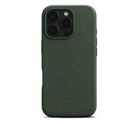 WOOLNUT Custodia in pelle per iPhone 16 Pro - Verde - Lussuosa custodia in pelle pieno fiore scandinava, compatibile con MagSafe, design sottile con protezione per fotocamera, display e bottoni in