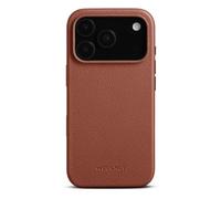 Woolnut Custodia in pelle per iPhone 17 Pro, colore marrone, in pelle pieno fiore scandinava, compatibile con MagSafe, lati sottili in TPU, fodera in morbida microfibra, bordi rialzati per la