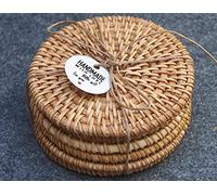 Wooloow Sottobicchieri per bevande in rattan per bicchieri, set da 6, sottobicchieri rotondi in vetro, sottobicchieri da tavolo naturali fatti a mano, per tazze da caffè e tè, bicchiere da vino, vaso