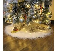 Woolous Gonna di albero di Natale, 150 cm, grande copripiede albero di Natale, in finta lana mongola, lungo peluche, morbido per Capodanno, festa, decorazione per le vacanze (bianche)