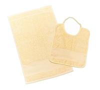 Woolove - Set asilo personalizzato con nome della tua bambina o del tuo bambino | Asciugamano Asilo e Bavaglino con Elastico | In Spugna di Cotone | Pratica Idea Regalo |Giallo