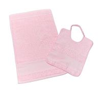 Woolove - Set asilo personalizzato con nome della tua bambina o del tuo bambino | Asciugamano Asilo e Bavaglino con Elastico | In Spugna di Cotone | Pratica Idea Regalo |Rosa