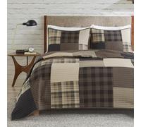 Woolrich - Set trapunta patchwork, copriletto per letto matrimoniale quattro stagioni leggero in cotone prelavato, federe, Twin/Twin XL, marrone chiaro, 2 pezzi