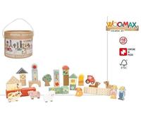 WOOMAX 33069 Blocchi in legno, Set 36 Pezzi Animali Fattoria, Giocattoli impilabili, Blocchi impilabili, Regalo bambino 18 mesi, Set costruzione per bambini, Timbro FSC, +18 mesi