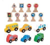 WOOMAX-47214 Set 6 Veicoli e 9 segnali stradali, Colore, 47214
