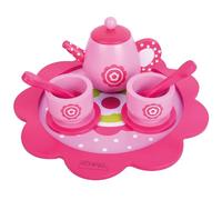 WOOMAX Color Baby 46478-Set da tè, Servizio, Set da caffè, Accessori da Cucina, teiera in Legno, Vassoio Tazza, Giocattoli per Bambini 3 Anni, Multicolore, 46478