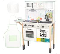 WOOMAX Cucinino in legno, con luce e suono, forno, forno a microonde, Lavello, Ferro, Accessori, Cucina 60x30x97 cm, Gioco simbolico e immaginazione, Bambini dai 3 anni (39074)